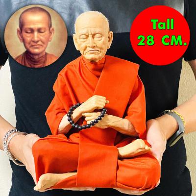 Lifelike Wax Art Monk Statue Praying 28cm Somdej Toh Watrakang Thai Amulet 17348 FINE BUDHAJARN TOH PHOM-MA-RANG-SI PRAYING CHANT 9 INCH
