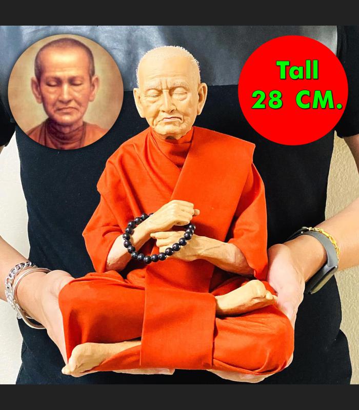 Lifelike Wax Art Monk Statue Praying 28cm Somdej Toh Watrakang Thai Amulet 17348 FINE BUDHAJARN TOH PHOM-MA-RANG-SI PRAYING CHANT 9 INCH