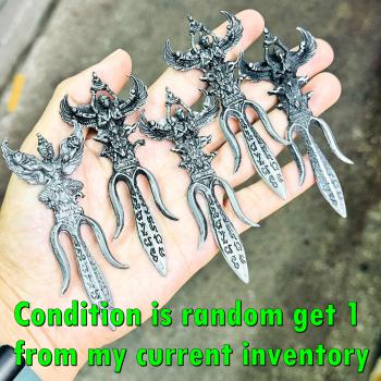 Trident Knife Meedmor Garuda Half Bird Welath Rich Mass Chant Thai Amulet #17358