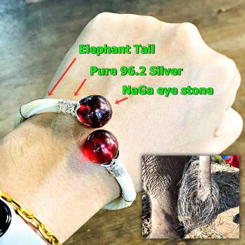 Bracelet Naga Eye Leklai Healing Stone Elephant Tail Silver Thai Amulet #17360
