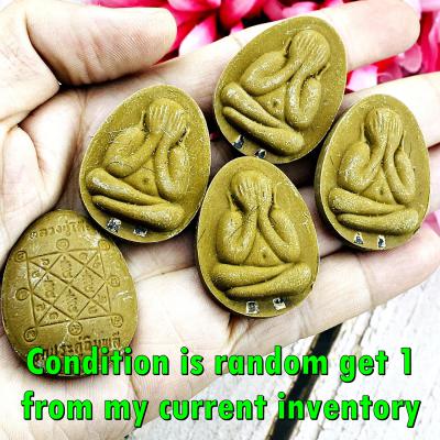 Lucky Rich Close Eye Takrut Pidta Jumbo 1st Toh Be2520 Yellow Thai Amulet #17389