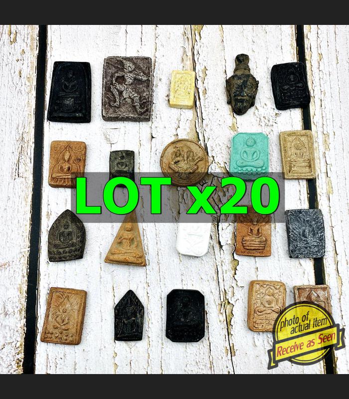 Mix 20pcs Lucky Buddha Magic Ancient Antiques Old Vintage Rare Thai Amulet 17410