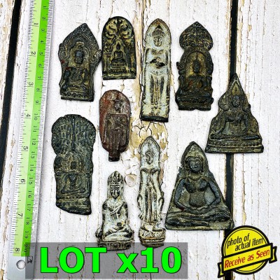 Lot10 Compilation Vintage Iron Ancient 100y Buddha Encounter Thai Amulet #17402