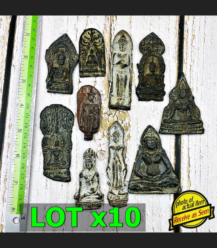 Lot10 Compilation Vintage Iron Ancient 100y Buddha Encounter Thai Amulet #17402