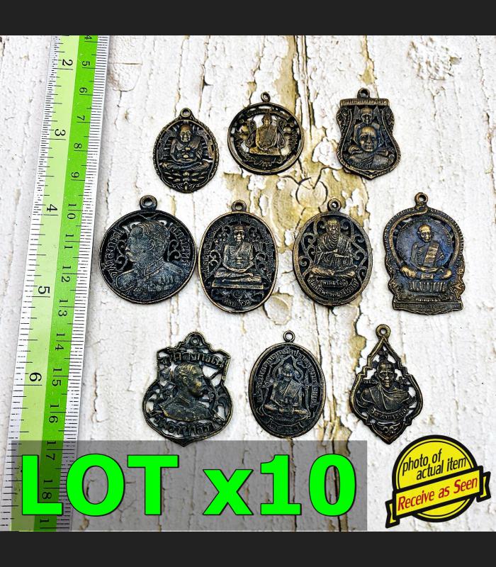 Wholesale Lot X10 Vintage Medal Stencil Carve Metal Old Lucky Thai Amulet #17410