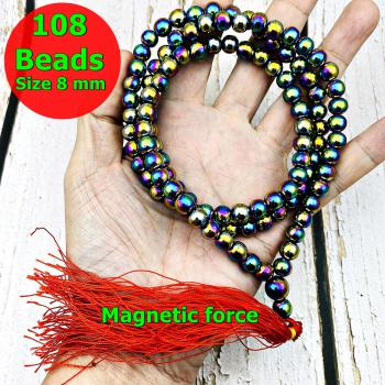 Necklace 8mm Leklai Mala 108 Beads Magnetic Rainbow Somporn Thai Amulet #17426