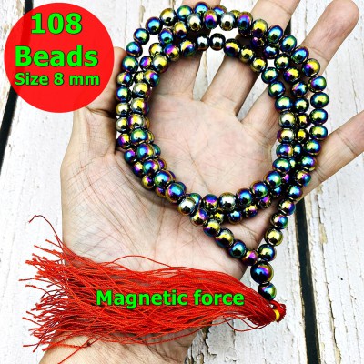 Necklace 8mm Leklai Mala 108 Beads Magnetic Rainbow Somporn Thai Amulet #17426