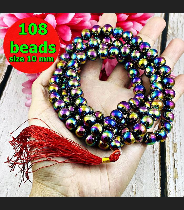 Necklace 10mm Mala Leklai 108 Beads Protection Rainbow Somporn Thai Amulet 17427