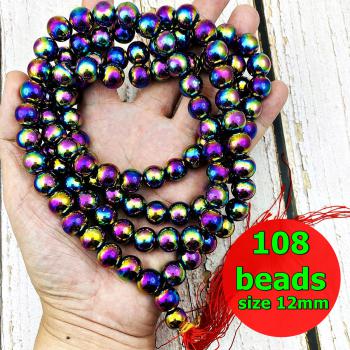 Necklace 12mm Leklai Mala 108 Beads Immortal Rainbow Somporn Thai Amulet #17428