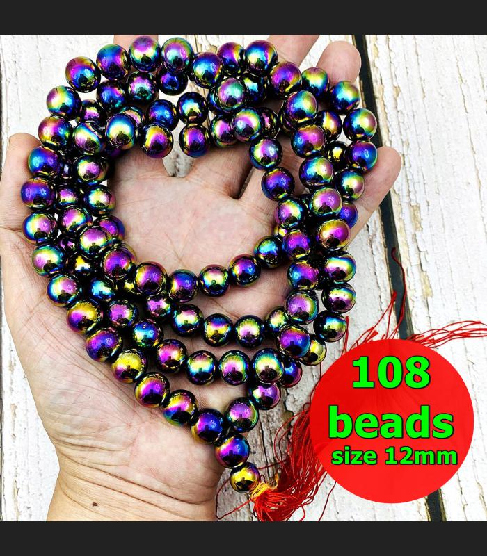 Necklace 12mm Leklai Mala 108 Beads Immortal Rainbow Somporn Thai Amulet #17428