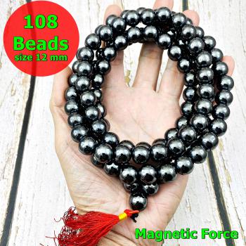 Necklace 12mm Leklai Mala 108 Beads Magnetic Black Somporn Thai Amulet #17430