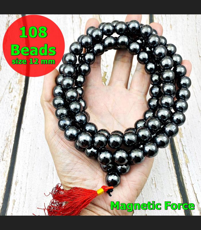 Necklace 12mm Leklai Mala 108 Beads Magnetic Black Somporn Thai Amulet #17430