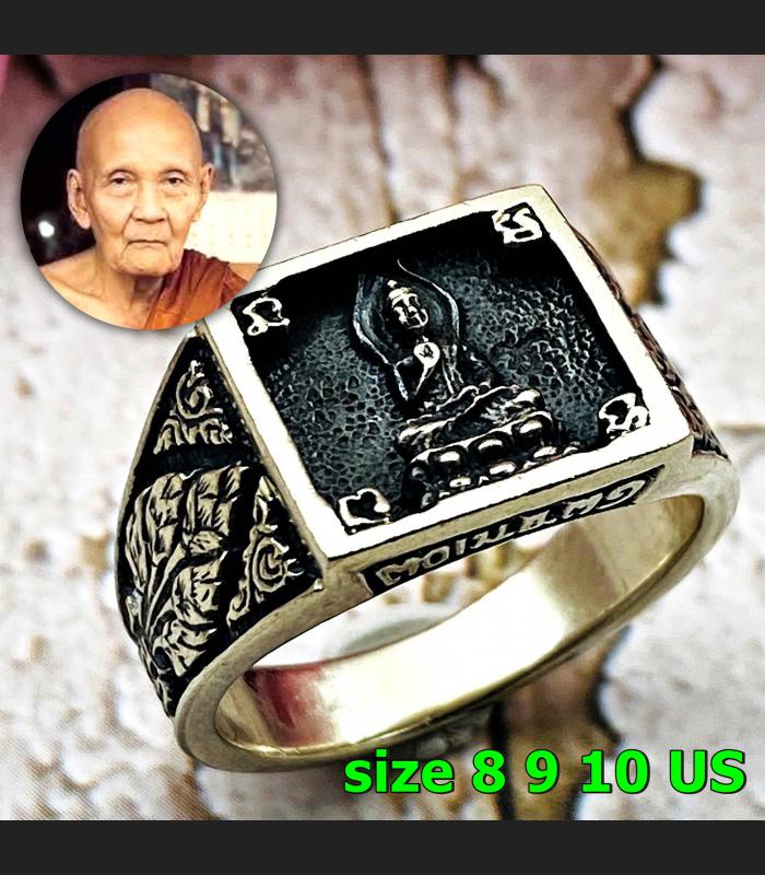 Vintage Ring Pure925 Silver Catch Money Rich Lp Doo Be2531 Sz9 Thai Amulet 17438