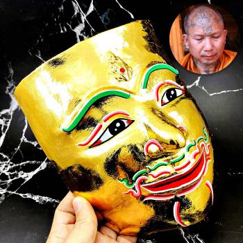 Khon Mask Palak Magic God Mercy Charming Gold Face Lp Udomsap Thai Amulet #17443