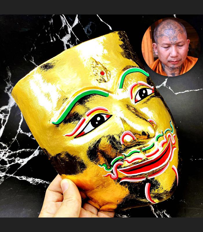 Khon Mask Palak Magic God Mercy Charming Gold Face Lp Udomsap Thai Amulet #17443