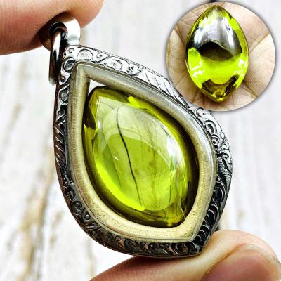 Leklai Nakee Buddha Naga Eye Healing Stone Crtstal Lucky Green Thai Amulet 17458