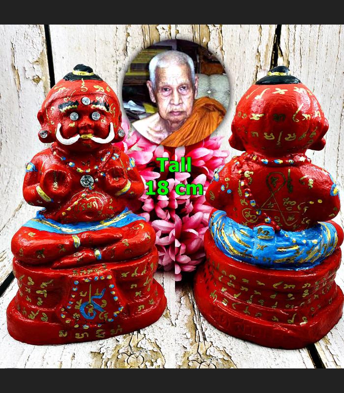 Wealth Clay Guman Statue Diamond Eye Lp Yam Nayak Be2549 Red Thai Amulet #17517