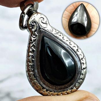 Naga Eye Leklai Black Kottipi Teardrop Protection Magic Stone Thai Amulet #17543