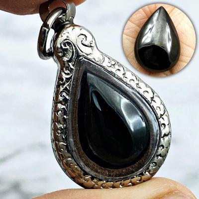 Naga Eye Leklai Black Kottipi Teardrop Protection Magic Stone Thai Amulet #17543
