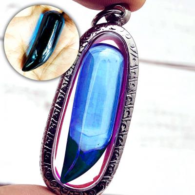 Leklai Naga Eye Claw Fang Healing Stone Crystal Somporn Blue Thai Amulet #17563