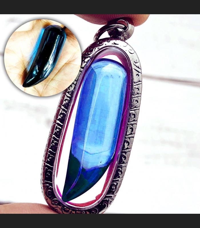 Leklai Naga Eye Claw Fang Healing Stone Crystal Somporn Blue Thai Amulet #17563