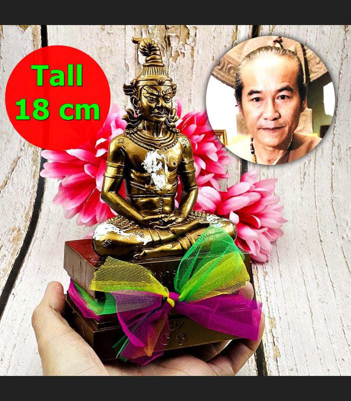 Lersri Hermit Statue Ngung Lucky Wealth Nikom Kom Triwet Gold Thai Amulet #17567
