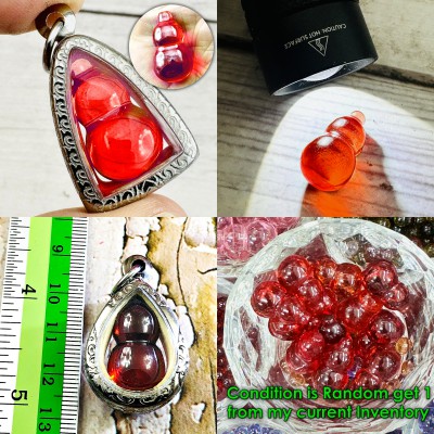 Crystal Healing Naga Eye Leklai NamTow Bottle Leader Boss Red Thai Amulet #17587