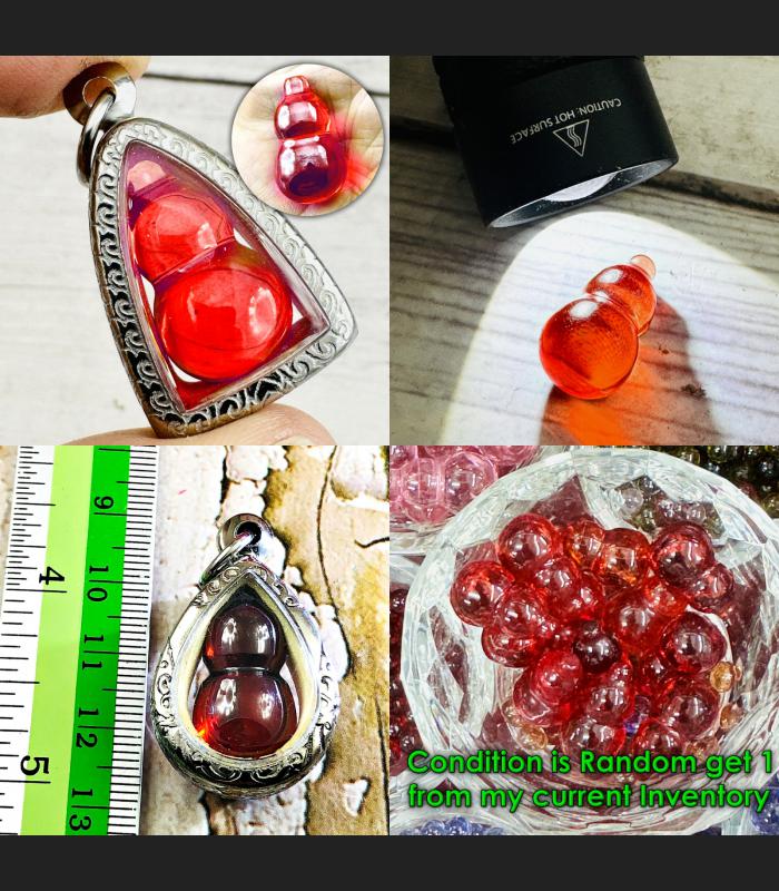 Crystal Healing Naga Eye Leklai NamTow Bottle Leader Boss Red Thai Amulet #17587