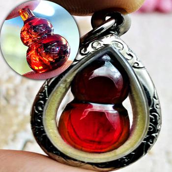 Crystal Healing Naga Eye Leklai NamTow Bottle Leader Boss Red Thai Amulet #17587