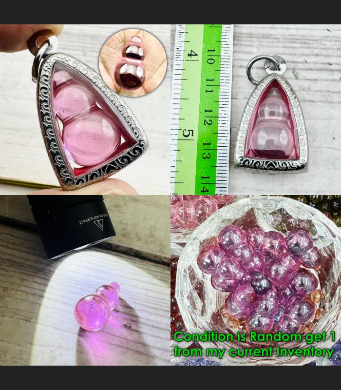 Naga Eye Leklai Crystal Stone Lucky Love Bottle Pink Somporn Thai Amulet #17589