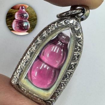 Naga Eye Leklai Crystal Stone Lucky Love Bottle Pink Somporn Thai Amulet #17589