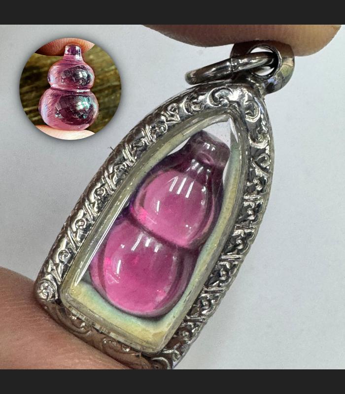 Naga Eye Leklai Crystal Stone Lucky Love Bottle Pink Somporn Thai Amulet #17589