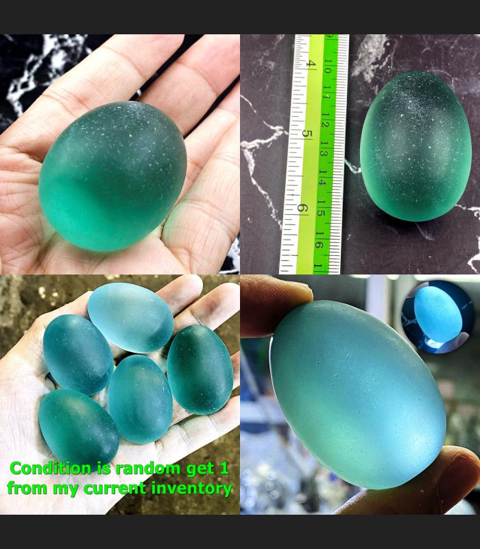 Mystical Mae Khong River Rock Gems Stone Leklai Naga Egg Blue Thai Amulet #17601