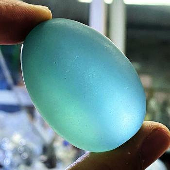 Mystical Mae Khong River Rock Gems Stone Leklai Naga Egg Blue Thai Amulet #17601