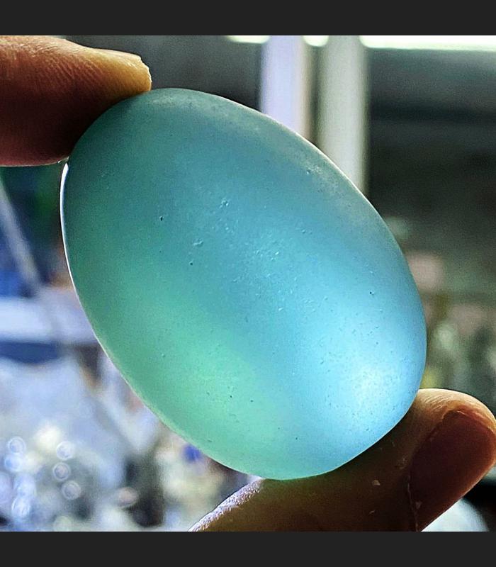 Mystical Mae Khong River Rock Gems Stone Leklai Naga Egg Blue Thai Amulet #17601