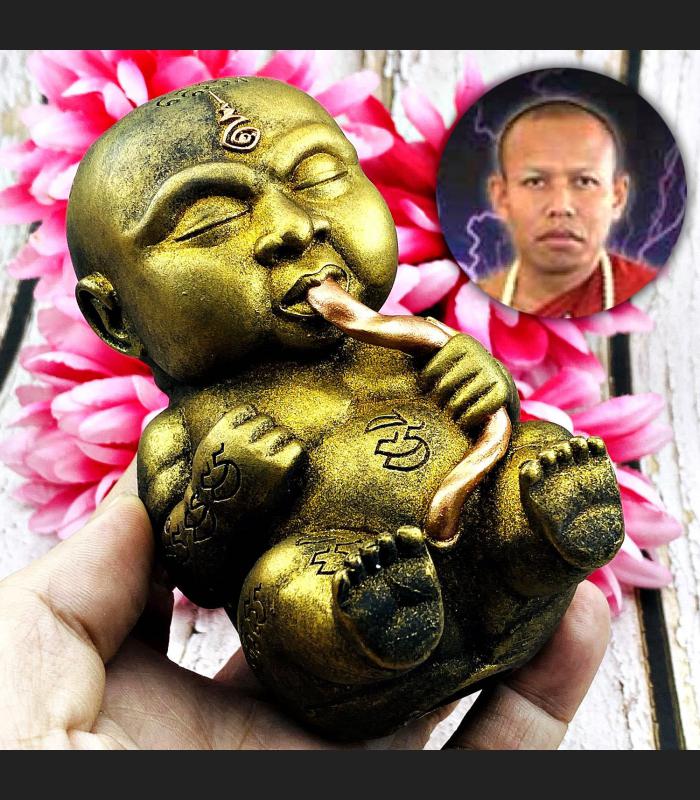 Guman Lokok Boy Baby Statue Ashes Fetus Wealth Lp Nen Be2554 Thai Amulet #17622