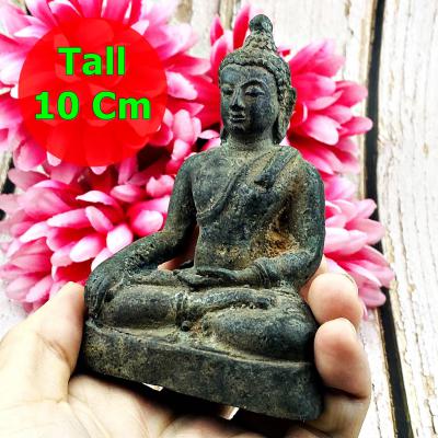 Buhhda Statue Bronze Green Skin Peaceful Fortune Home Decor Thai Amulet #17623
