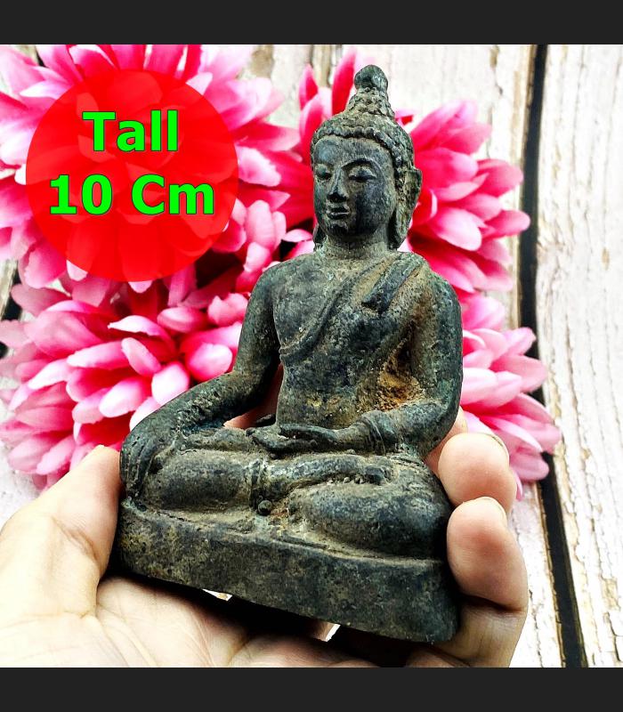Buhhda Statue Bronze Green Skin Peaceful Fortune Home Decor Thai Amulet #17623