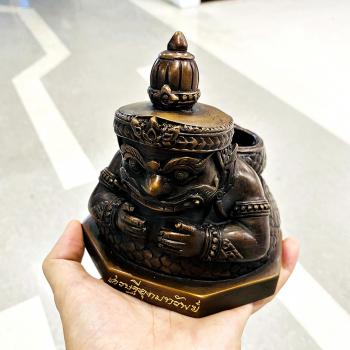 Bronze Rahu Pot Lucky Wealth Protect Reward Magic Rich Statue Thai Amulet #17638