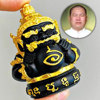 Phra Rahu Wealth Gambling Money Magic Subin Statue Black Gold Thai Amulet #17640