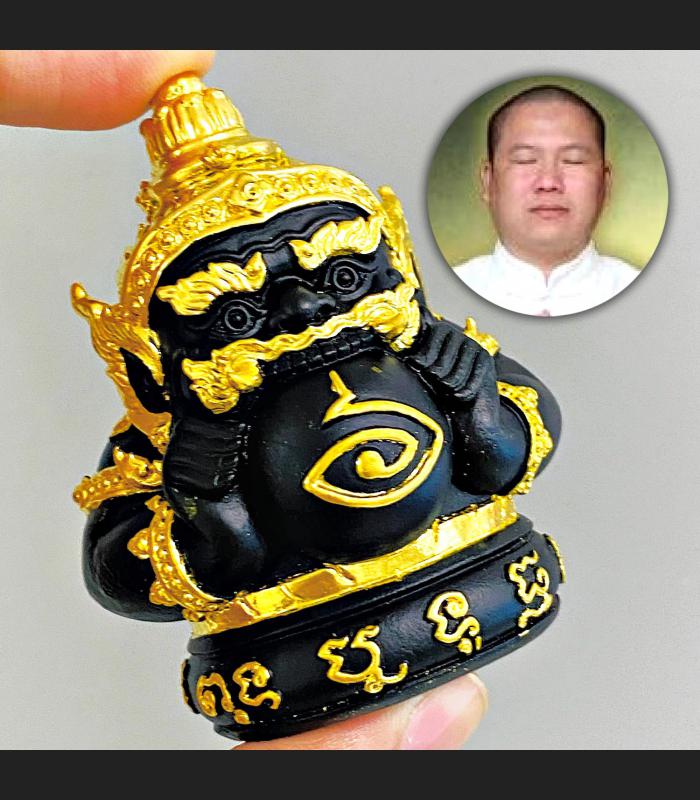 Phra Rahu Wealth Gambling Money Magic Subin Statue Black Gold Thai Amulet #17640