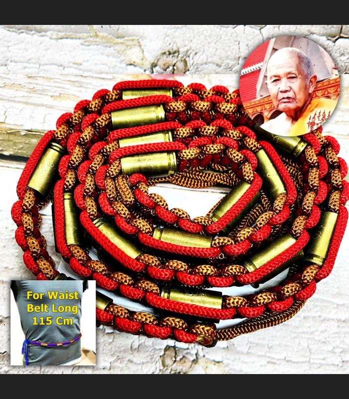 Girded Takrut 16Bullet Protection Safe Belt Lucky Litt Be2547 Thai Amulet #17649