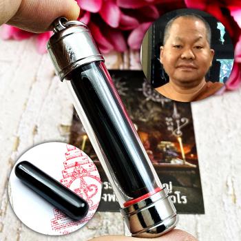 Naga Eye Leklai Capsule Survive Protection Stone Black Somporn Thai Amulet 17667