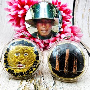 Panneng Tiger Forehead 3takrut Protection Lucky Magic Tawee Thai Amulet #17685