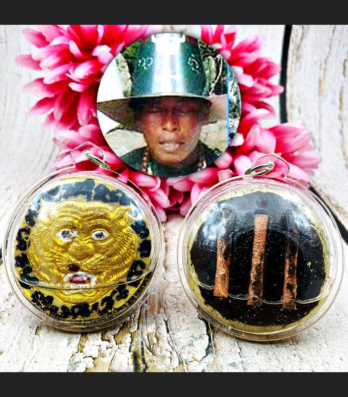 Panneng Tiger Forehead 3takrut Protection Lucky Magic Tawee Thai Amulet #17685