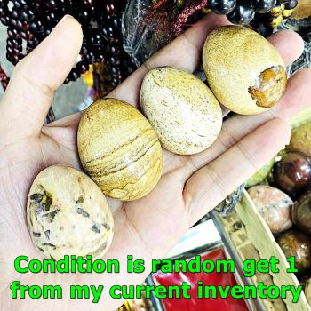 Leklai Naga Egg Charm Protection River Rock Lucky Stone Yellow Thai Amulet 17696