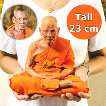 Lifelike 23cm Wax Art Monk Statue Meditation Phat WatHuaiDuan Thai Amulet #17713