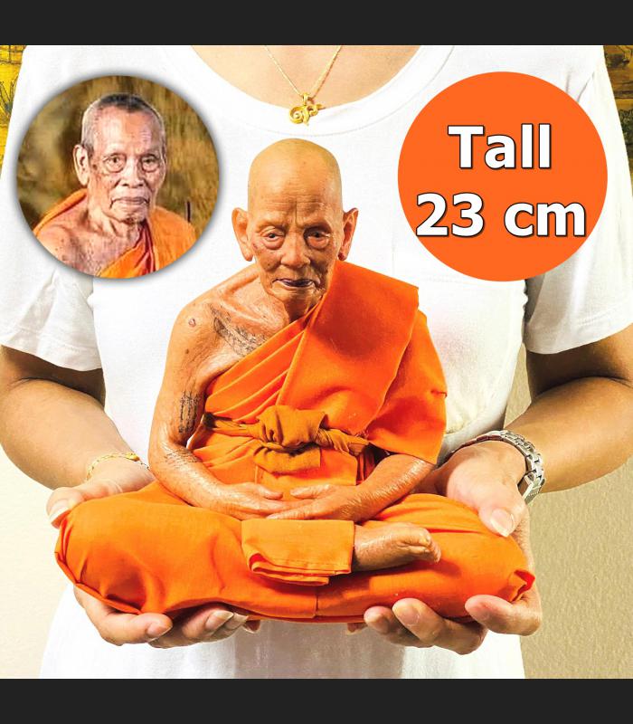 Lifelike 23cm Wax Art Monk Statue Meditation Phat WatHuaiDuan Thai Amulet #17713