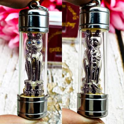 Lucky Wealth Money Rich Magic Cat Kitty White Blue Eye Pendant Thai Amulet 17718