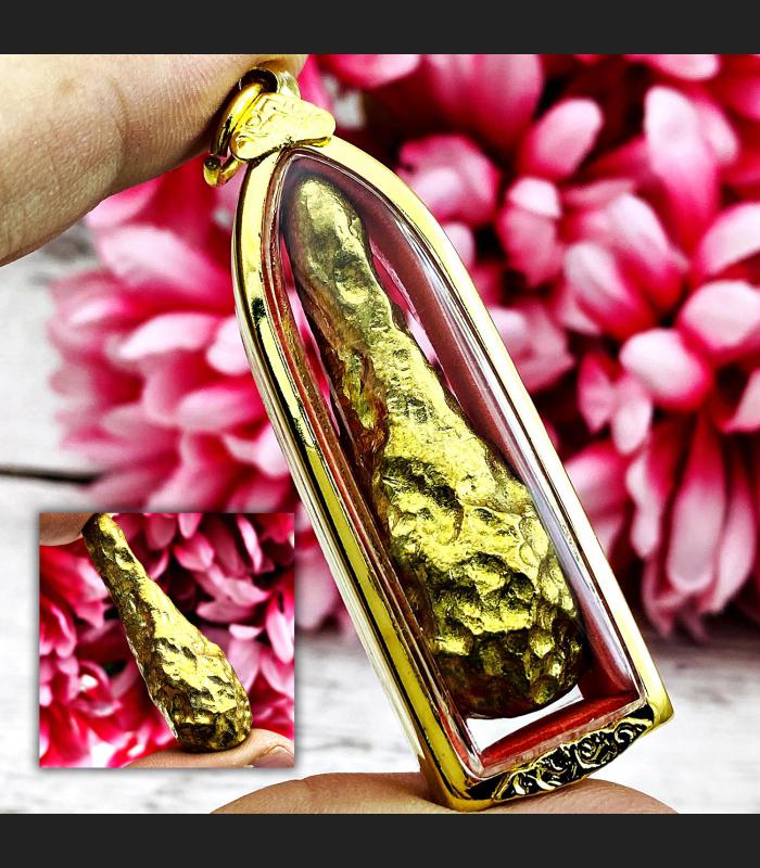 Leklai Suwanracha Cave Drop Yellow Gold Millionair Money Lucky Thai Amulet 17743